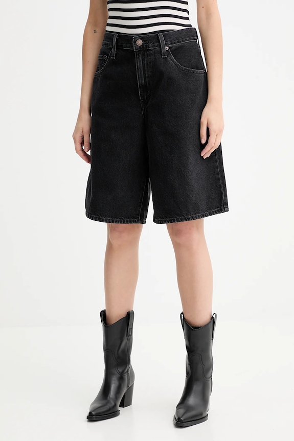 Levi's pantaloni scurți jeans BAGGY DAD negru 000MJ