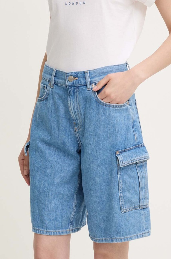 Rifľové krátke nohavice Pepe Jeans RELAXED SHORT HW WORKER bavlna hnedá PL801136