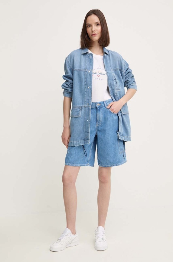 Rifľové krátke nohavice Pepe Jeans RELAXED SHORT HW WORKER PL801136 hnedá AW24