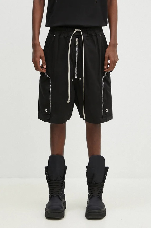 Rick Owens cotton shorts Bauhaus plain black DU02D2389.TW