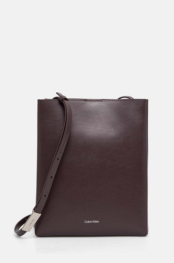 Kožená kabelka Calvin Klein usňová koža hnedá K60K612649