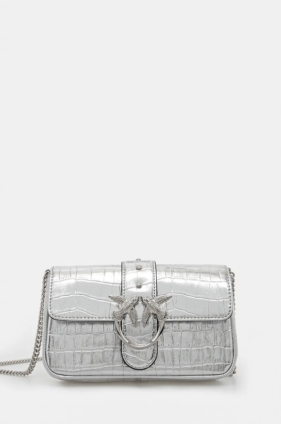 Pinko borsa a mano in pelle pelle fiore argento 103838.A1W5