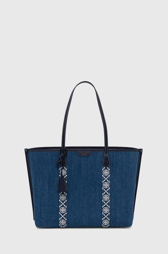 Τσάντα Tory Burch Perry Denim Triple-Compartment υφασμάτινο μπλε 159268.426