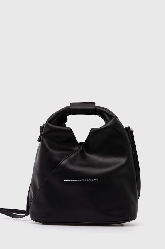 Δερμάτινη τσάντα MM6 Maison Margiela λείο δέρμα μαύρο SB6WD0026.P4313
