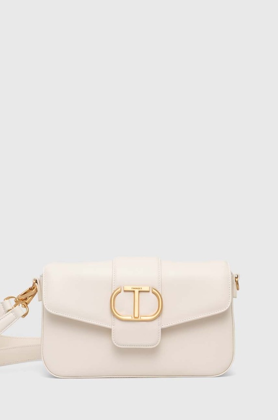 Δερμάτινη τσάντα Twinset λείο δέρμα μπεζ 242TB7090