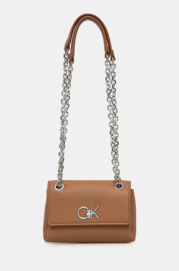 Kabelka Calvin Klein imitácia kože hnedá K60K612546