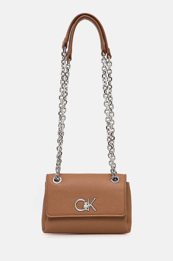 Kabelka Calvin Klein imitácia kože hnedá K60K612546
