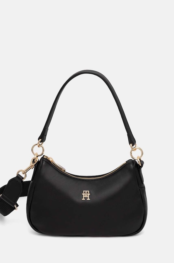 Torba Tommy Hilfiger imitacija zrnate kože crna AW0AW16476