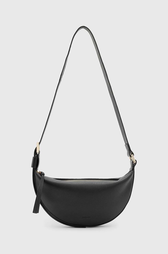 Δερμάτινη τσάντα AllSaints HALF MOON λείο δέρμα μαύρο W301XB