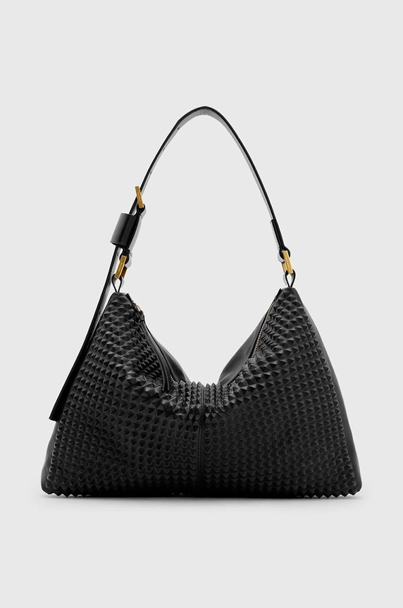 Δερμάτινη τσάντα AllSaints EDBURY STUD SHOULDER λείο δέρμα μαύρο W356XB