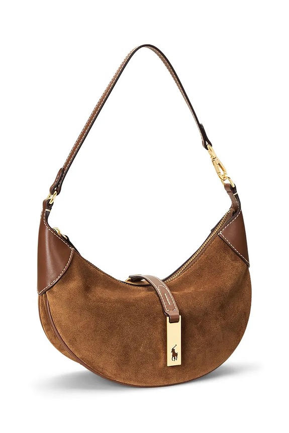 Doplňky Polo Ralph Lauren hobo kabelka dámská kožená 428929801 hnědá