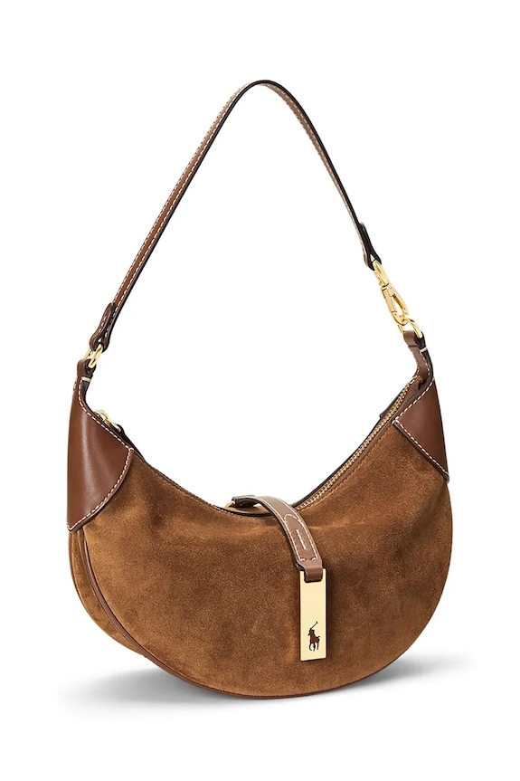 Doplňky Polo Ralph Lauren hobo kabelka dámská kožená 428929801 hnědá
