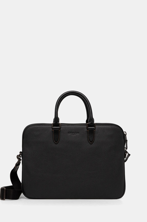 Δερμάτινη τσάντα φορητού υπολογιστή Coach λείο δέρμα μαύρο CV956