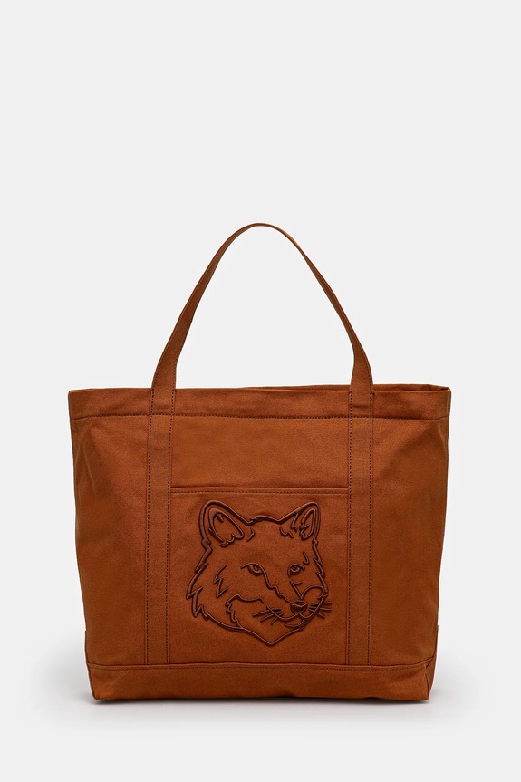 Maison Kitsuné cotton bag Fox Head textile brown LW05104WW0107