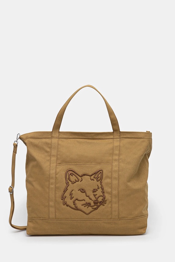 Памучна чанта Maison Kitsuné Fox Head Xl Tote щампа зелен LW05105WW0107