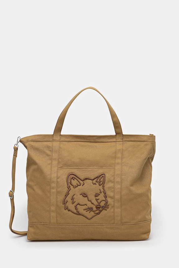 Памучна чанта Maison Kitsuné Fox Head Xl Tote щампа зелен LW05105WW0107