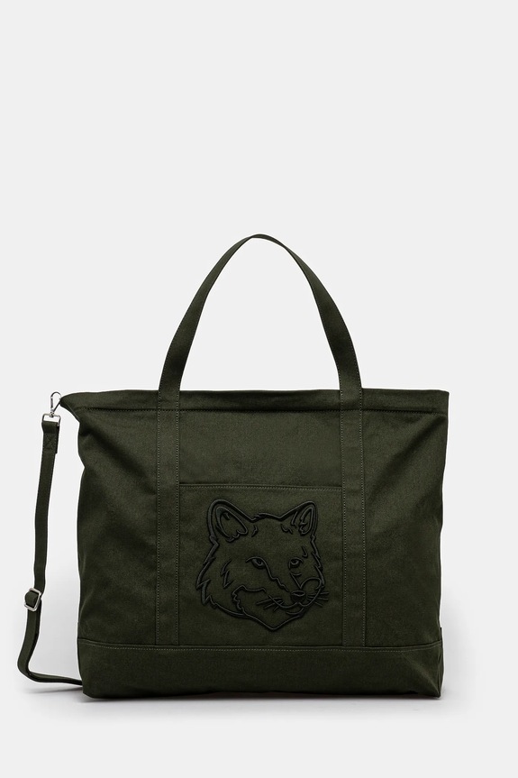 Maison Kitsuné cotton bag Fox Head Xl Tote casual green LW05105WW0107
