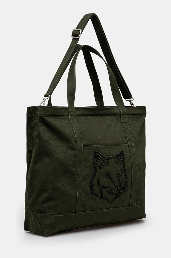 Maison Kitsuné cotton bag Fox Head Xl Tote LW05105WW0107 green AW24