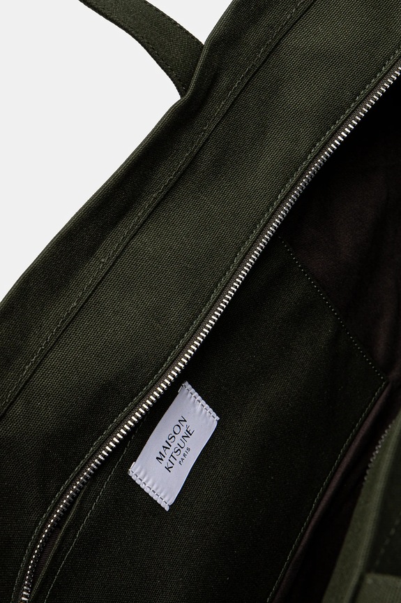 Maison Kitsuné cotton bag Fox Head Xl Tote LW05105WW0107 green