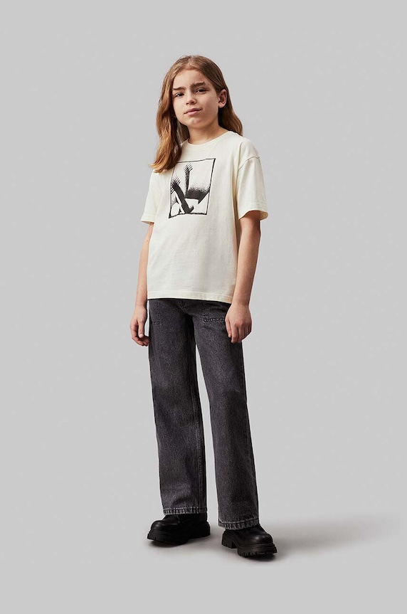 CHLAPEC Dětské bavlněné tričko Calvin Klein Jeans IB0IB02161.9BYH béžová