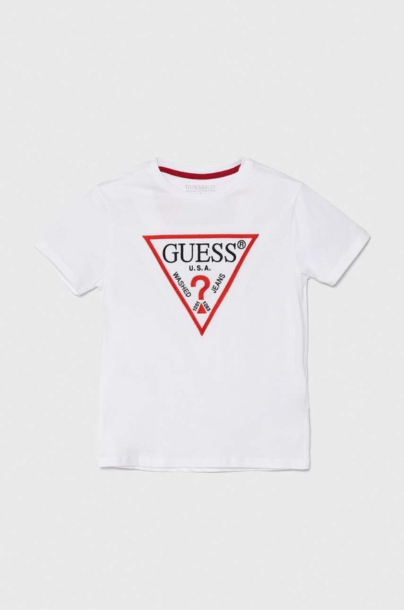 Παιδικό βαμβακερό μπλουζάκι Guess L4YI54.K8HM4.9BYH λευκό AW24