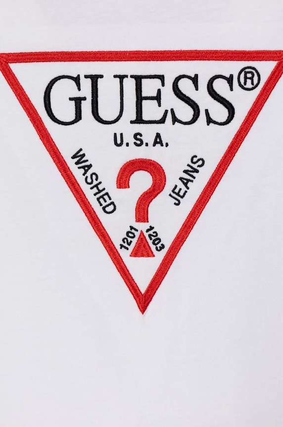 Παιδικό βαμβακερό μπλουζάκι Guess λευκό L4YI54.K8HM4.9BYH