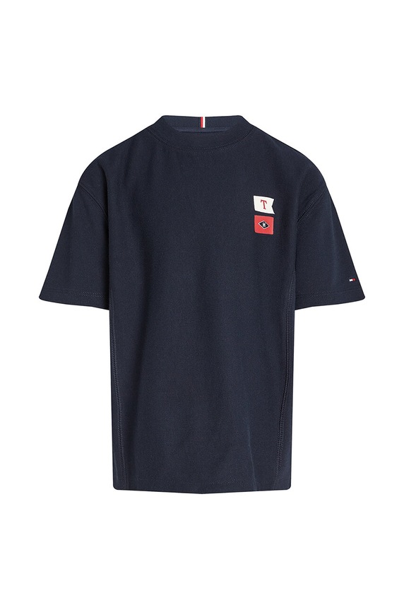Otroška bombažna kratka majica Tommy Hilfiger KB0KB09280.9BYH.128.176 mornarsko modra AW24