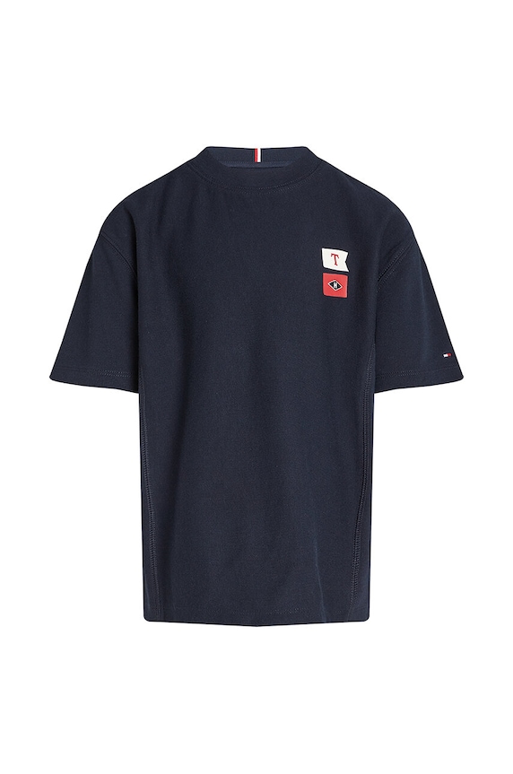 Otroška bombažna kratka majica Tommy Hilfiger KB0KB09280.9BYH.128.176 mornarsko modra AW24