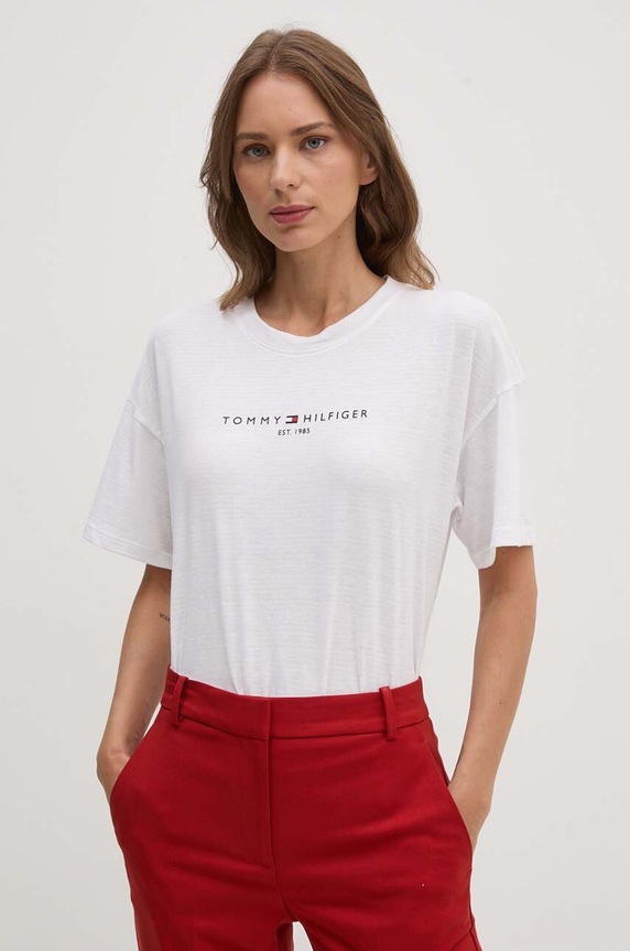 Tommy Hilfiger tricou WW0WW42067 alb AW24