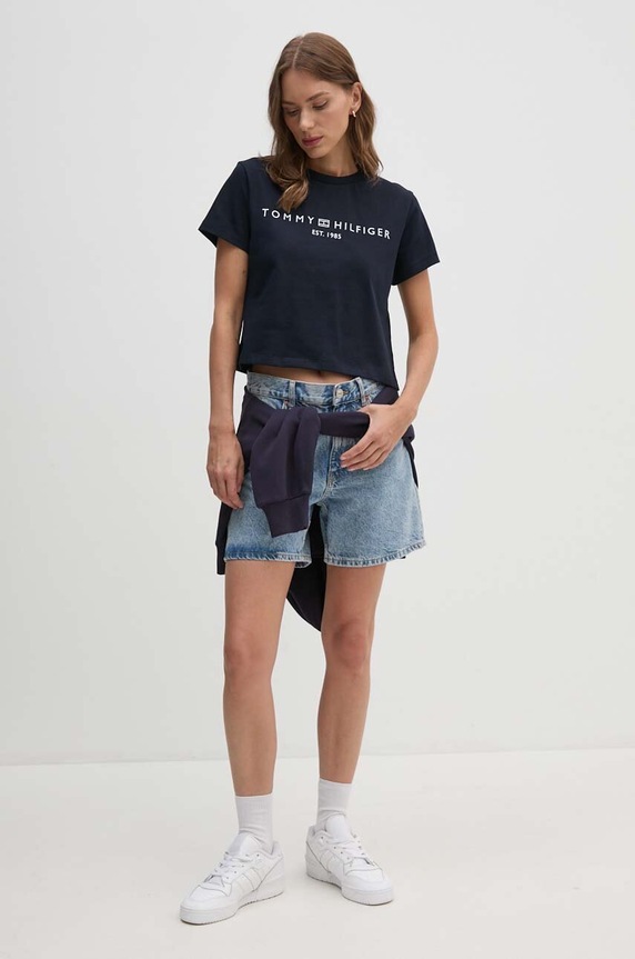 Tommy Hilfiger t-shirt bawełniany WW0WW39782 granatowy AW24