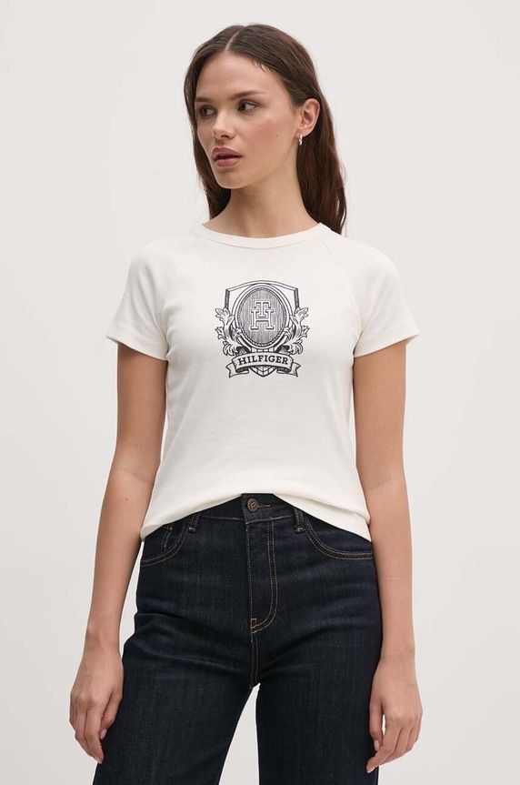 Tommy Hilfiger t-shirt bawełniany beżowy WW0WW42089