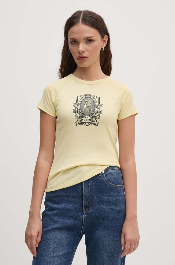 Tommy Hilfiger t-shirt bawełniany nadruk żółty WW0WW42089