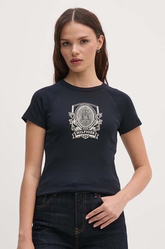Tommy Hilfiger t-shirt bawełniany nadruk granatowy WW0WW42089