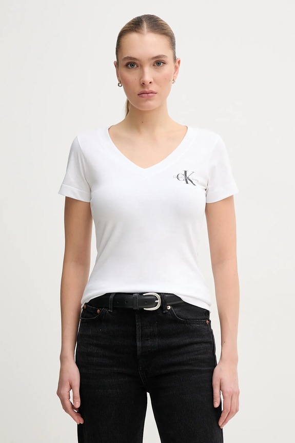 Bavlnené tričko Calvin Klein Jeans 2-pak jednofarebný biela J20J223447