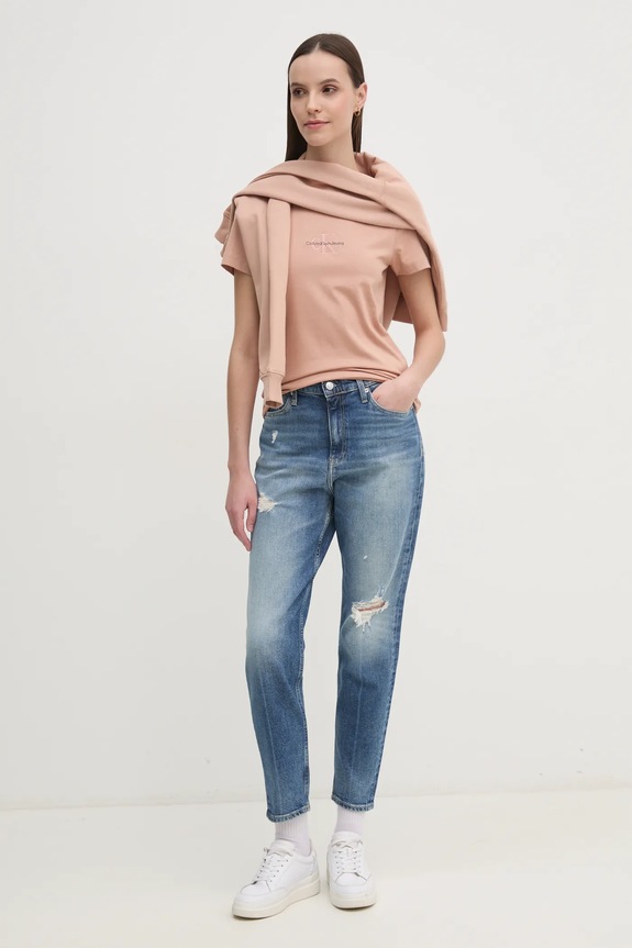 Calvin Klein Jeans t-shirt bawełniany J20J223563 pomarańczowy NC24
