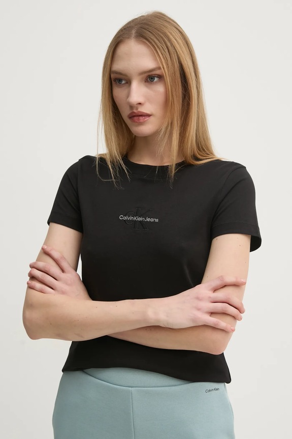 Bavlnené tričko Calvin Klein Jeans nášivka čierna J20J223563