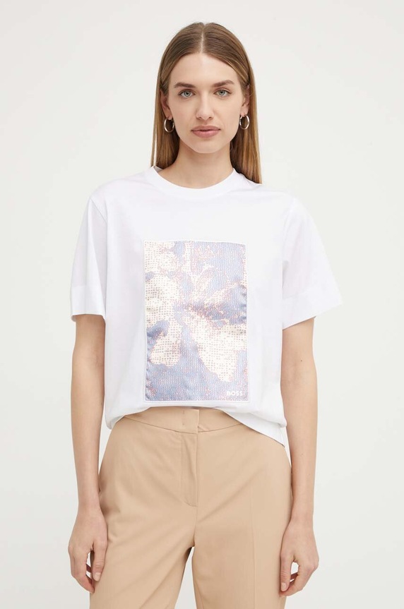 Βαμβακερό μπλουζάκι BOSS λευκό 50521931