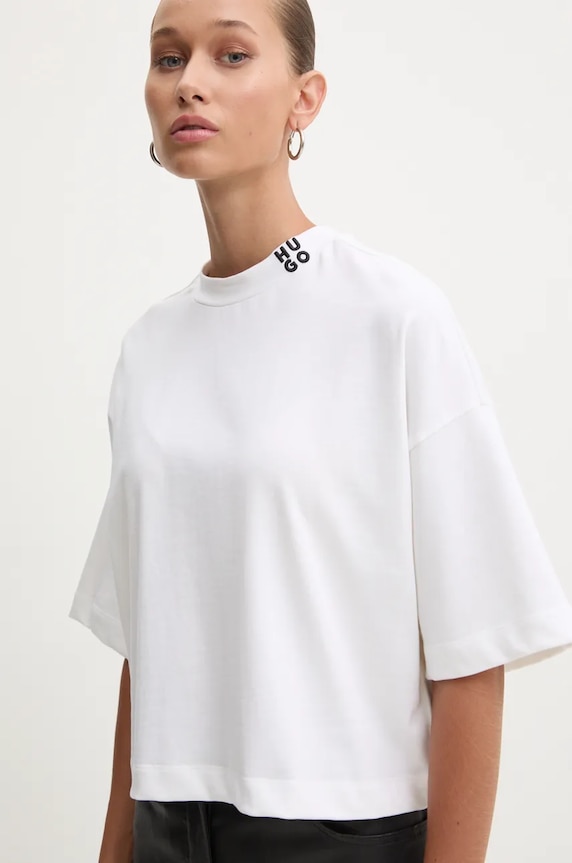 HUGO tricou din bumbac Damelody uni alb 50520187