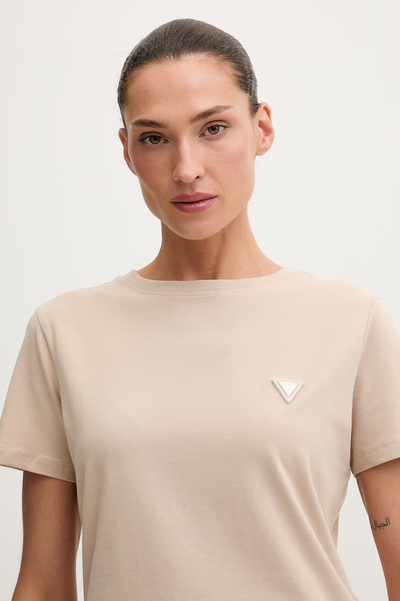Guess majica za žene od pamuka s elastanom COLETTE bež V4YI09.J1314