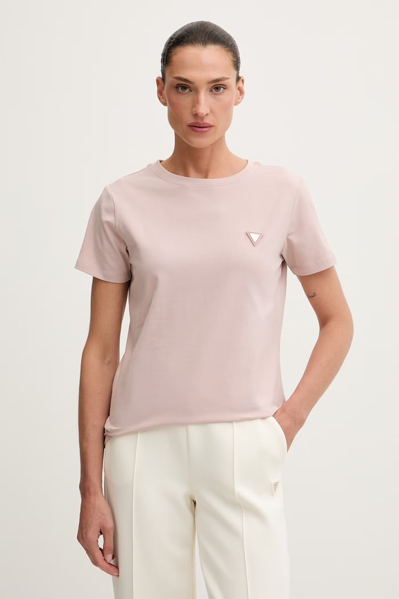 Guess T-shirt damski bawełniany z elastanem COLETTE różowy V4YI09.J1314