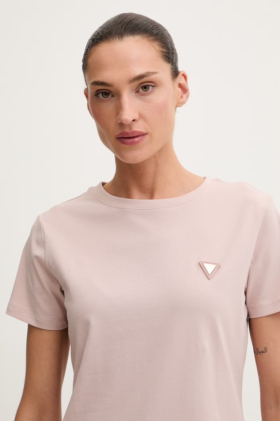 Guess T-shirt damski bawełniany z elastanem COLETTE różowy V4YI09.J1314