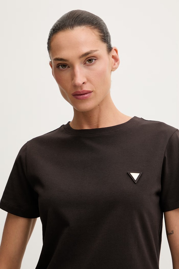 Guess majica za žene od pamuka s elastanom COLETTE smeđa V4YI09.J1314