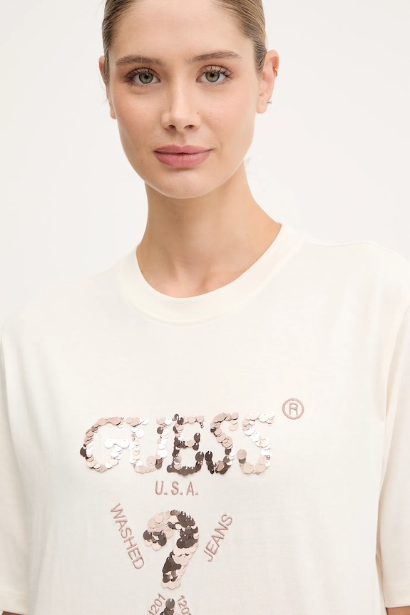 Guess tricou din bumbac AURLIE bej V4YI06.I3Z14