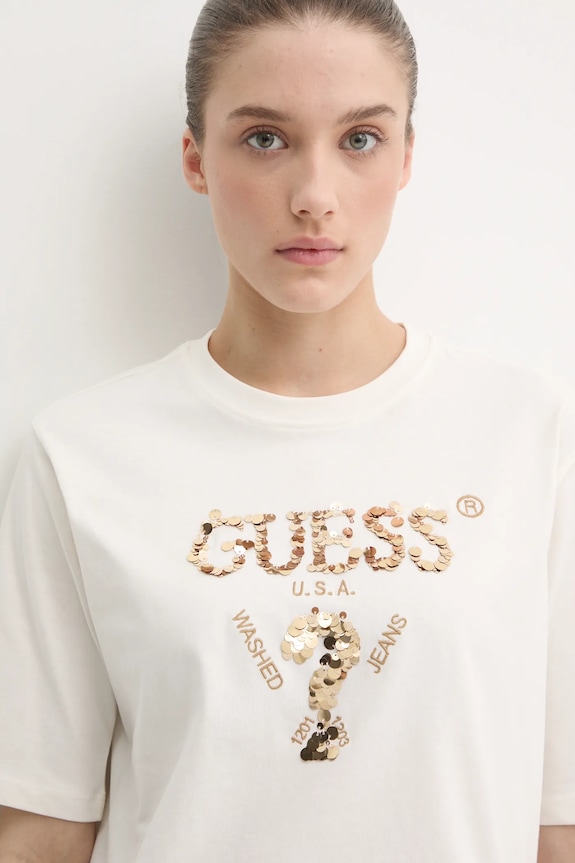 Guess t-shirt bawełniany AURLIE beżowy V4YI06.I3Z14