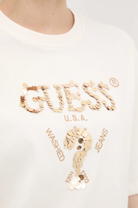 Guess t-shirt bawełniany AURLIE V4YI06.I3Z14 beżowy