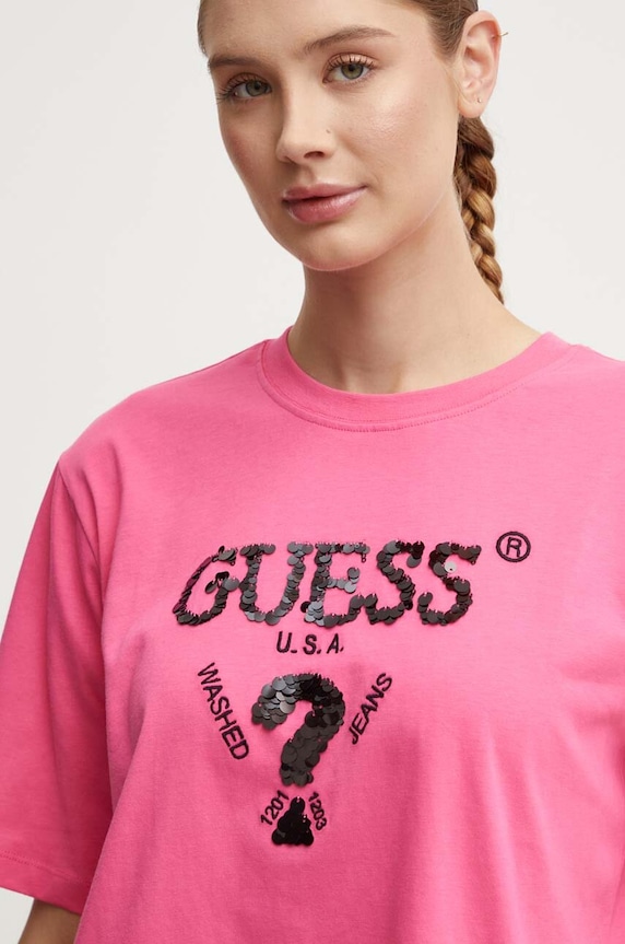 Guess t-shirt bawełniany AURLIE różowy V4YI06.I3Z14