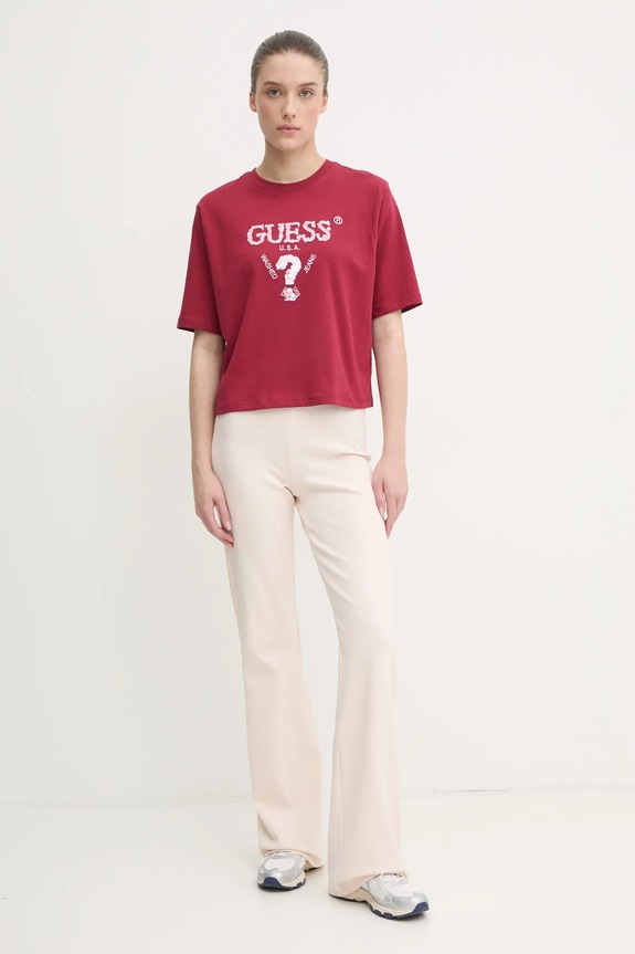 Βαμβακερό μπλουζάκι Guess AURLIE V4YI06.I3Z14 κόκκινο SS26