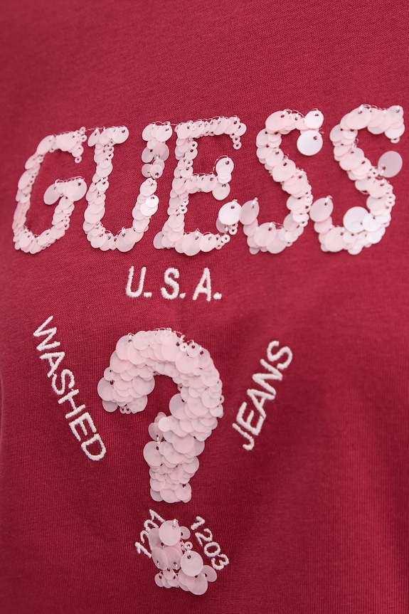 Βαμβακερό μπλουζάκι Guess AURLIE V4YI06.I3Z14 κόκκινο