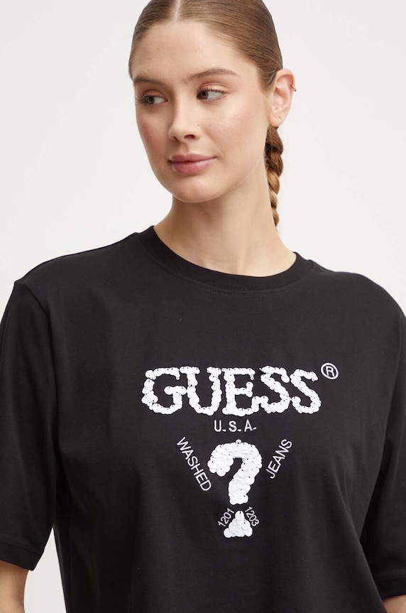 Guess pamut póló AURLIE fekete V4YI06.I3Z14
