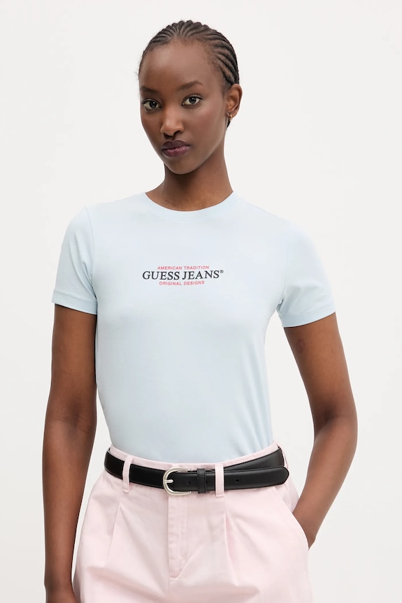 Μπλουζάκι Guess Jeans με ελαστάν μπλε W4YI03.J1314